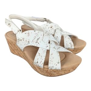 Clarks Collection‎ Leather/Textile Cork Wedges Rose Erin Pink Floral - 12W